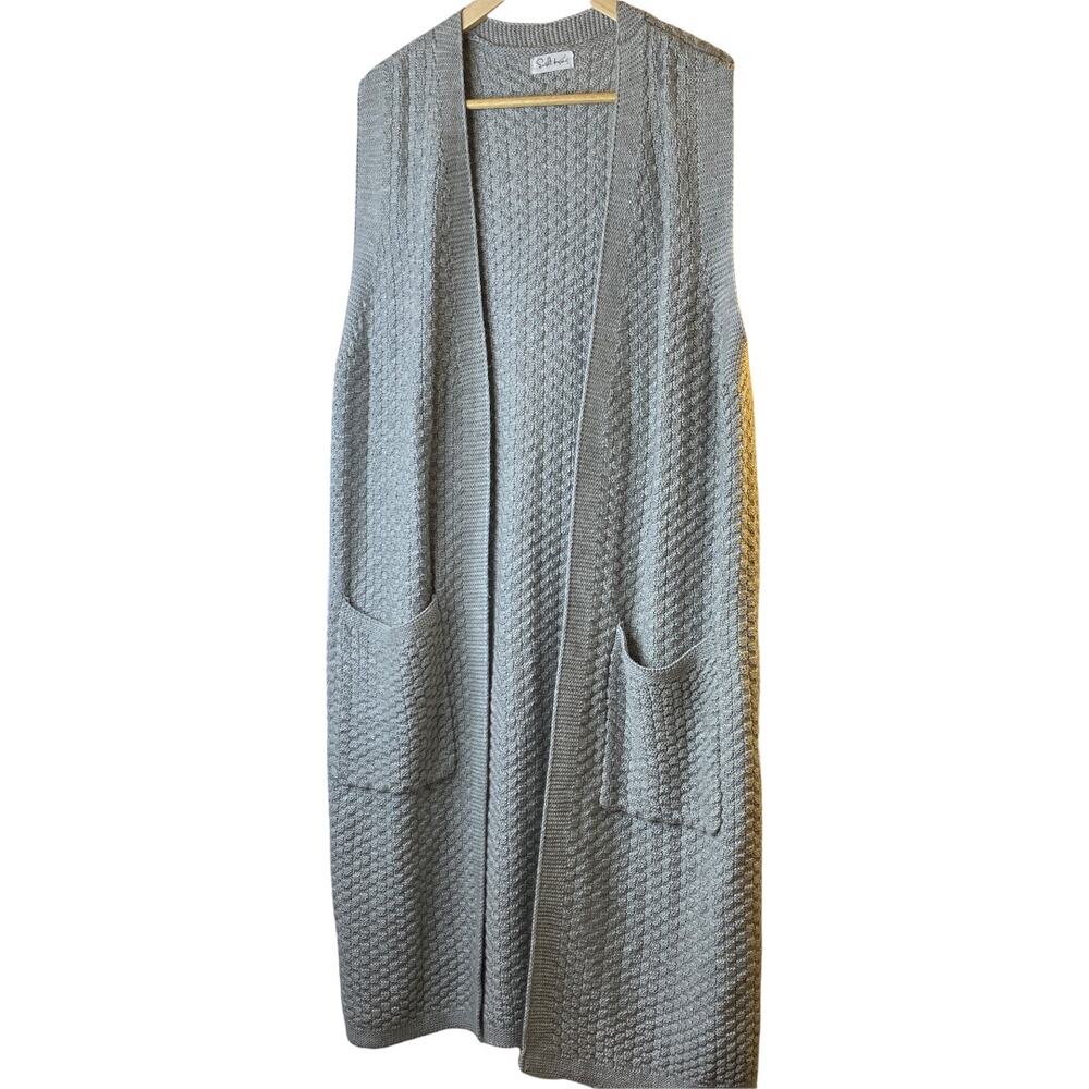 Sushi Kong Gray Sleeveless Long Knit Cardigan Sweater with Pockets Women's Small